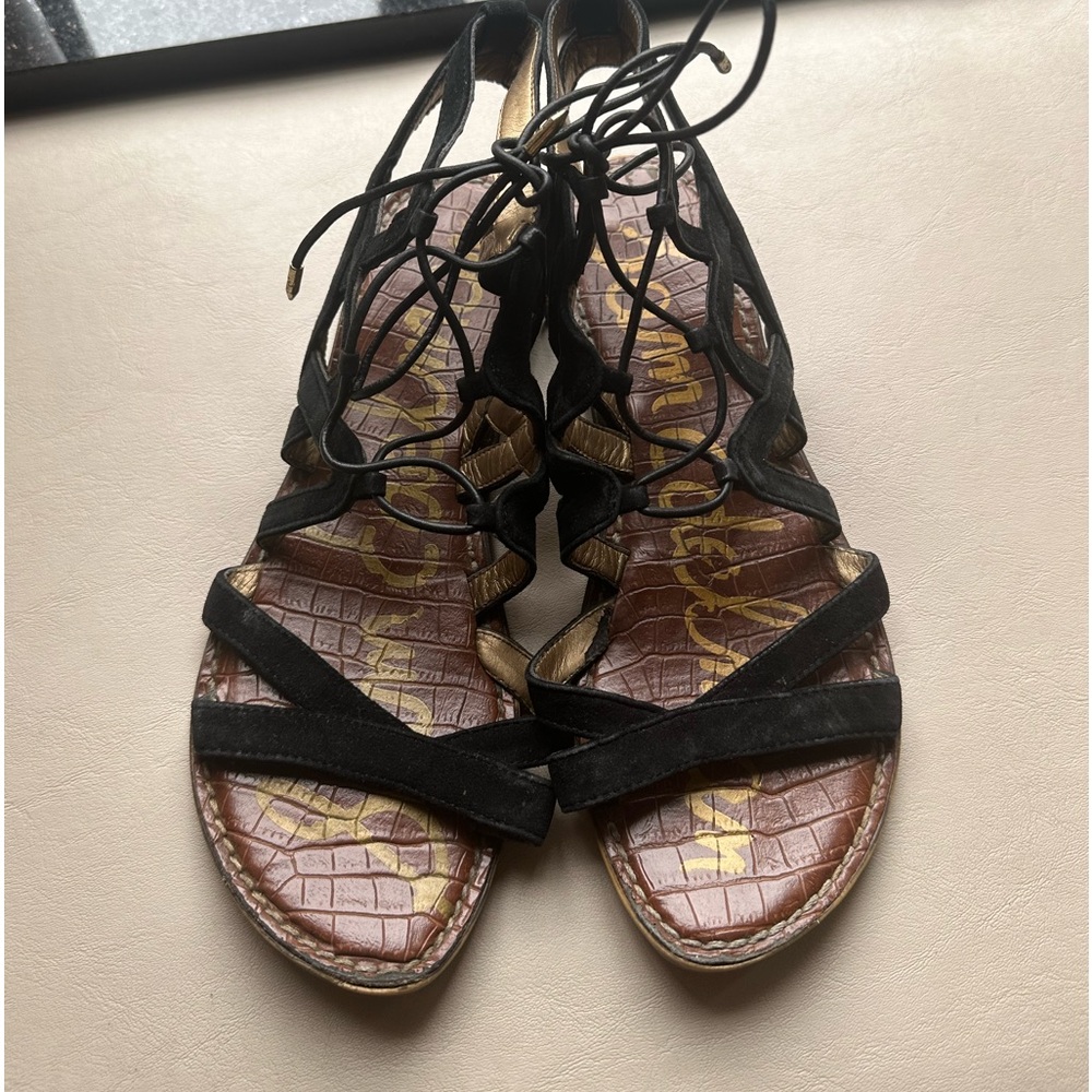 Sam Edelman Lace Up Suede Black Sandals